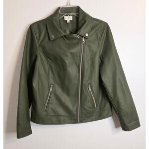 Wonderly Faux Leather Women's Bomber Moto Jacket Olive Green Size PL Fully Lined